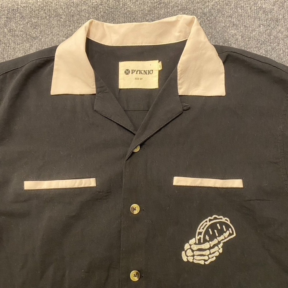 Pyknic Tacos & Beer Skull Desert Embroidered Bowling Shirt Rayon Blend Mens S